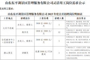 山東東平湖景區(qū)管理服務有限公司靈活用工崗位需求公示