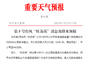 東平發(fā)布重要天氣預報！部分地區(qū)大暴雨！臺風“杜蘇芮”最新消息！這些要注意！